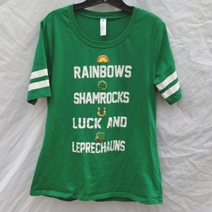 Ladies St Patrick's Day short sleeve t-shirt, green white rainbow, sz 19 (XXL)